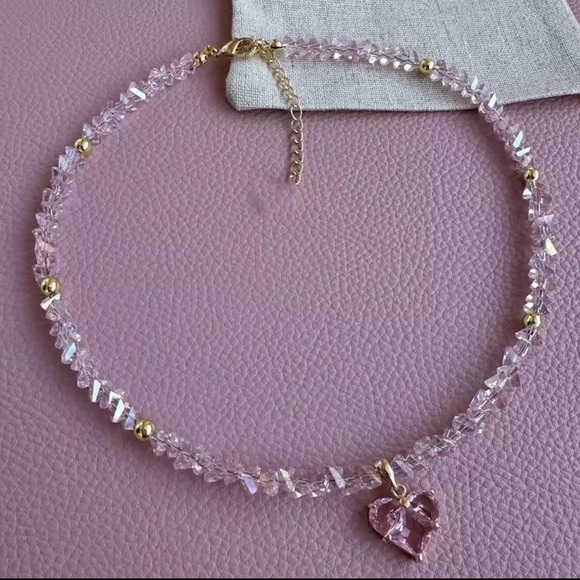 Anthropologie Jewelry - Pink Crystal Heart Necklace